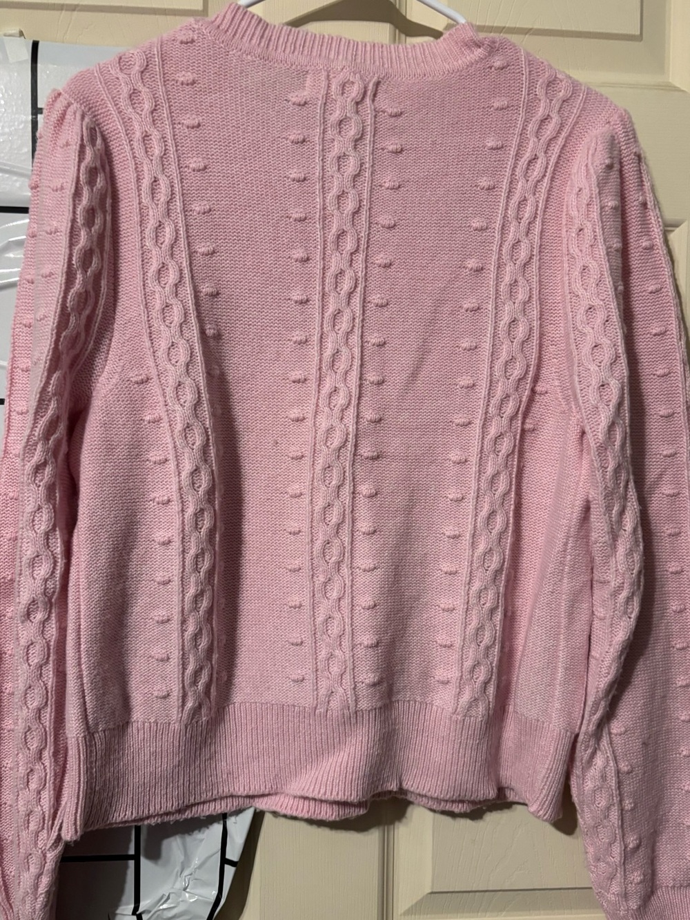 Light Pink Cable Knit Floral Appliqué Crewneck Sweater - Picture 2 of 3